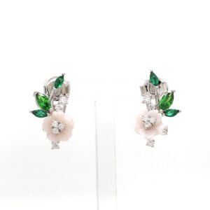 Nirelle Green Leaf & Flower Studs – Elegant Silver Nature-Inspired Jewellery