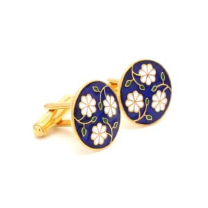Nirelle Blue Floral Enamel Gold-Tone Cufflinks