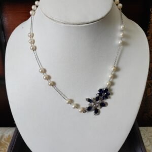 Blue Floral Pearl Necklace